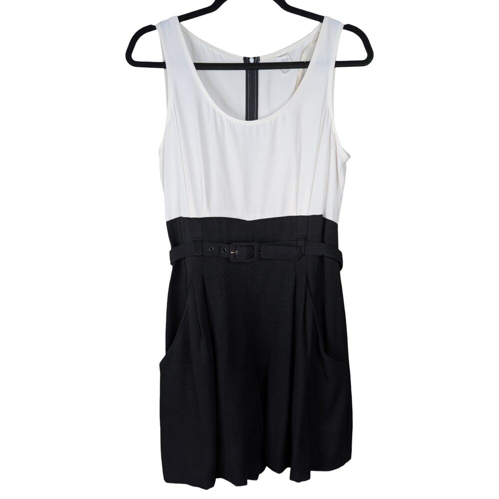 Vintage 90s Scarlett Colorblock Romper Belted Black White Crepe Jumpsuit 10